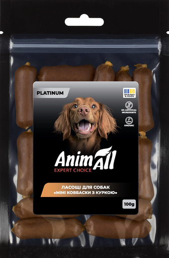 Ласощі для собак AnimAll Platinum Міні ковбаски з куркою 100 г (4820224504278)