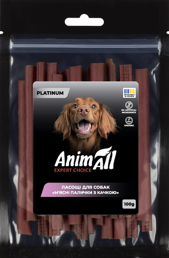 Ласощі для собак AnimAll Platinum М’ясні палички з качкою 100 г (4820224504094)