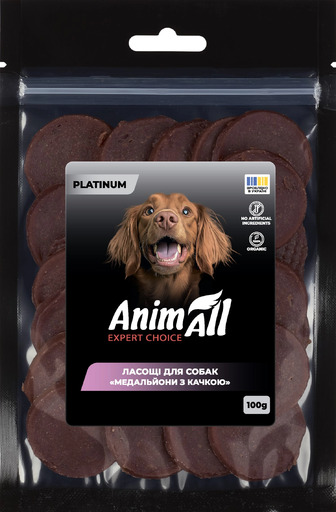 Ласощі для собак AnimAll Platinum Медальйони з качкою 100 г (4820224504216)
