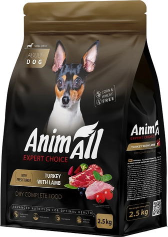 Корм сухий для собак малих порід AnimAll зі свіжою індичкою та ягням 2.5 кг (178614)