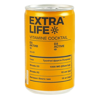 Напій газований Extra Life Vitamine Cocktail Д3 Актив зі смаком тропічні фрукти-полуниця 150 мл (4820252125544)