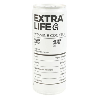Напій газований Extra Life Vitamine Cocktail Після алко зі смаком чорна смородина 250 мл (4820252125735)