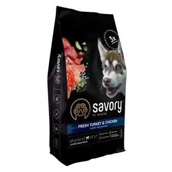 Cухий корм для цуценят Savory Junior Large Breed 12 кг - індичка та курка