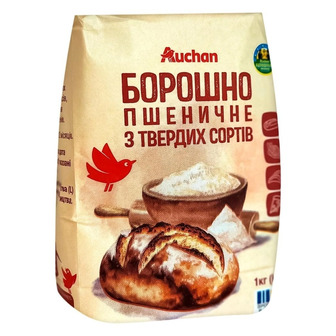 Борошно Auchan пшеничне з твердих сортів 1 кг (4823090141035)