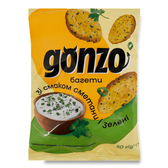 Сухарики пшеничні Gonzo із смаком сметани та зелені 50г