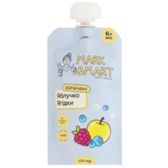 Пюре Mark&Mart Запечені яблучко та ягідки фруктове для дітей від 6 місяців д/п 120г