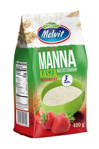 Крупа манна швидкого приготування зі смаком полуниці Melvit 400 г