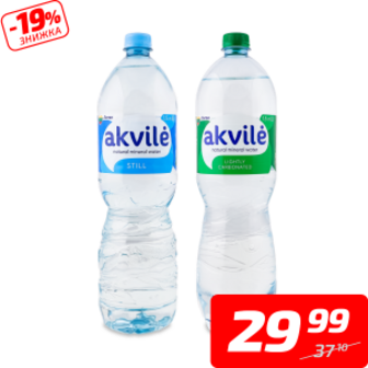 Вода мінеральна негазована або слабогазована, ТМ «Akvile», 1,5 л