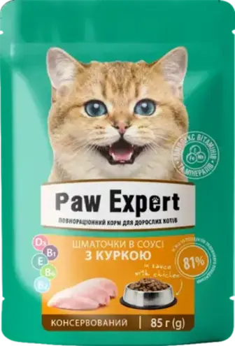 Корм Varto Paw expert для дорослих котів повноцінний консервований з куркою 85 г