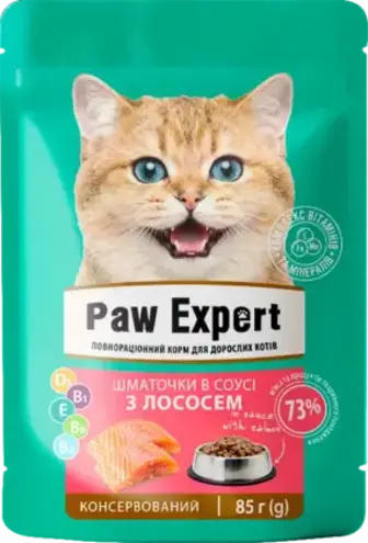Корм Varto Paw expert для дорослих котів повноцінний консервований з лососем 85 г