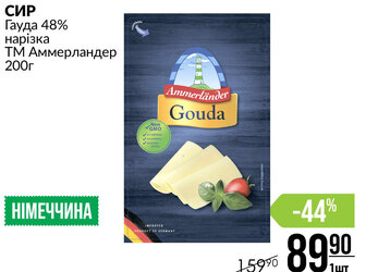 СИР Гауда 48% нарізка ТМ Аммерландер 200г