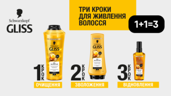 1+1=3 купуй три за ціною двох! Всі засоби для догляду за волоссям Gliss 
