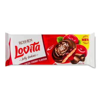 Печиво "Lovita Jelly" з желейною начинкою какао та вишня ТМ Рошен, 135г
