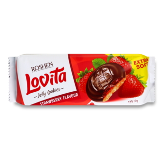 Печиво "Lovita Jelly" з желейною начинкою полуниця ТМ Рошен, 135г