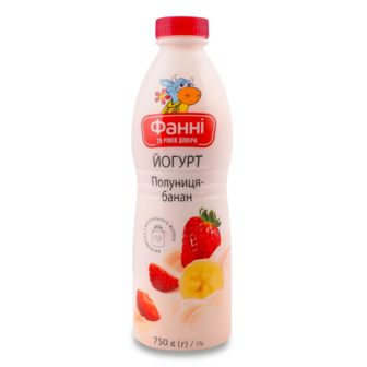 Йогурт полуниця-банан 1% ТМ Фаннi, 750г