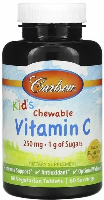 Вітамін С Carlson Chewable Vitamin C 250 мг, цитрус, жувальний для дітей, 60 таблеток