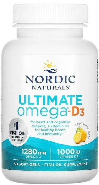 Риб'ячий жир Омега Д3 Nordic Naturals Ultimate Omega-D3 1000 мг, лимон, 60 капсул