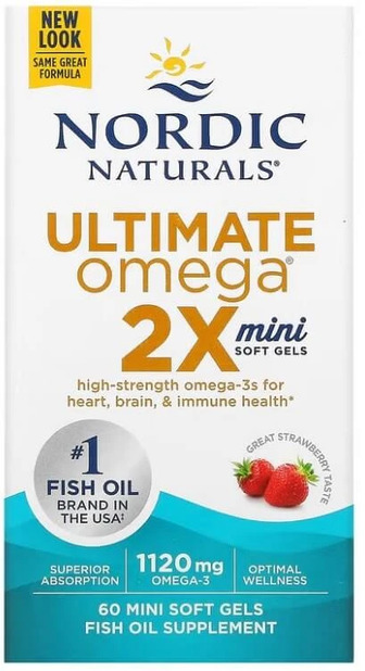 Риб'ячий жир міні (полуниця), Ultimate Omega 2X, Nordic Naturals, 1120 мг, 60 гелів