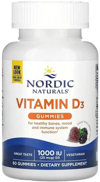 Вітамін D3, 25 мкг (1000 МО), смак ягід, Vitamin D3, Nordic Naturals, 60 жувальних цукерок