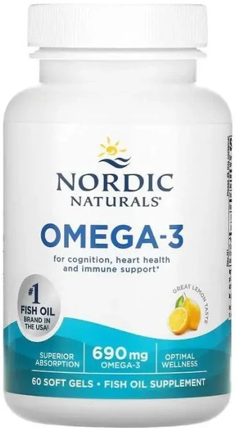 Дієтична добавка Nordic Naturals Очищений риб'ячий жир (лимон), 690 мг, 60 капсул