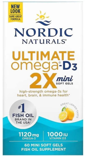 Риб'ячий жир з вітаміном Д3, Ultimate Omega 2X, Nordic Naturals, лимон, 60 гелевих міні капсул