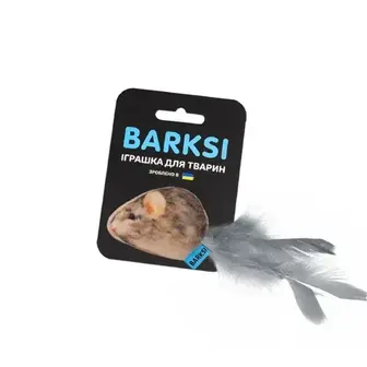 Іграшка для котів Barksi Мишка з пір'ям 6х4 см - коричневий
