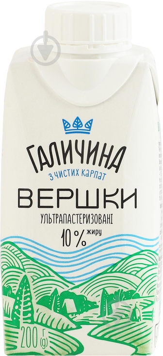 Вершки Галичина 10% питні ультрапастеризовані 200г