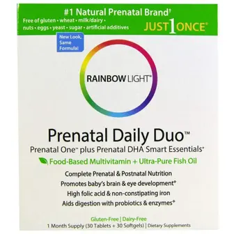 Вітаміни + Риб'ячий жир для вагітних, Prenatal One plus Prenatal DHA Smart Essentials, Rainbow Light, 30 капсул + 30 таблеток