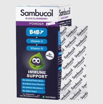 Чорна бузина + Вітамін С та D, Baby Powder №14, Black Elderberry + Vitamin C and D, Sambucol, для дітей від 6 до 36 місяців, 14 саше