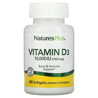 Вітамін D3, Vitamin D3, Nature's Plus, 10 000 МО (250 мкг), 60 капсул