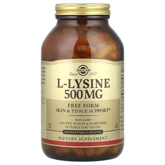 L-лізин, L-Lysine, Solgar, вільна формула, 500 мг, 250 вегетаріанських капсул