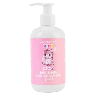 Гель для душу та шампунь, Gentle shower gel and shampoo, UA-PHARM, CODERMA KIDS, 2 в 1, ніжний, для дівчаток, 250 мл