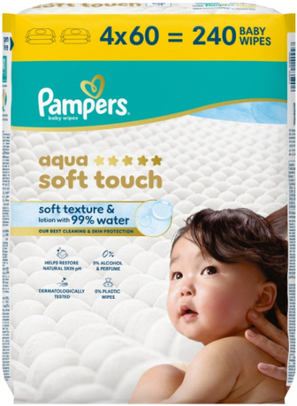 Серветки Pampers Aqua Soft Touch дитячі  4*60
