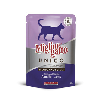 Вологий корм для котів Morando Migliorgatto UNICO мус з ягняти 85 г \ Пауч