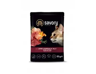 Вологий корм Savory для кошенят, ягня з гарбузом у желе, пауч, 85 г