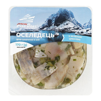 Оселедець Fish Port філе-шматочки з зеленою цибулею 170 г (4820272063413)