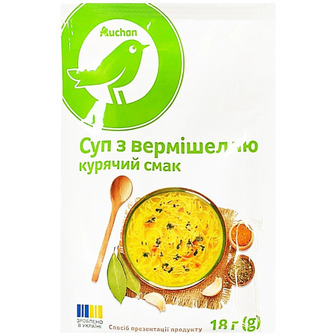 Суп Auchan з вермішеллю курячий смак 18 г (4823090138271)