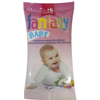 Серветки вологі Fantasy Baby для дітей з екстрактом ромашки та обліпихи, 15 шт.