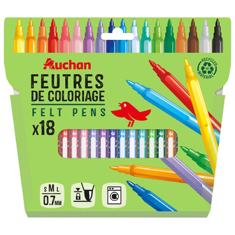 Фломастери Auchan з переробленого пластику 18 кольорів (3665257335281)