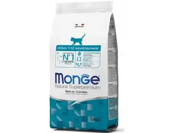 MONGE SUPER PREMIUM KITTEN повноцінний збалансований раціон для кошенят віком від 1 до 12 місяців з куркою, 1,5 кг