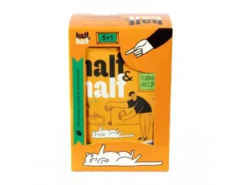 Набір Half&Half вологий корм для стерилізованих котів, шматочки з індичкою у ​​желе, паучі, (5+1)х100 г