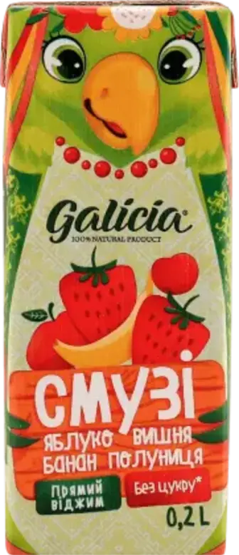 Смузі Galicia Яблуко-вишня-банан-полуниця 200 мл