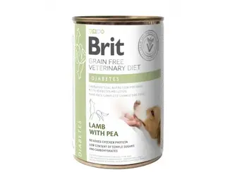 Вологий корм Brit GF VetDiet Diabetes для собак, із цукровим діабетом, з ягням та горошком, 400 г