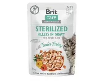 Корм вологий для стерилізованих котів Brit Care Cat Sterilized філе в соусі з індичкою, пауч, 85 г