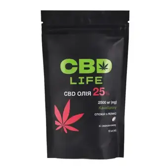 Олія з канабідіолом, CBD-масло 25%, CBD life, спокій та розслаблення, канабідіол 2500 мг, зі смаком кокосу, 10 мл