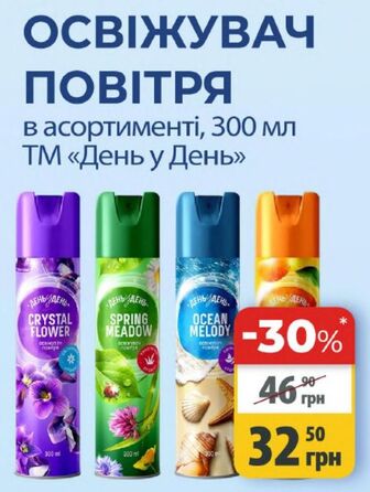 ОСВІЖУВАЧ ПОВІТРЯ в асортименті, 300 мл ТМ «День у День»