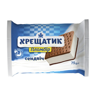 Морозиво "Хрещатик" пломбір сендвіч на печиві з какао 75г 15%