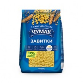 МАКАРОНИ ЗАВИТКИ З ТВЕРДИХ СОРТІВ ПШЕНИЦІ 400Г ЧУМАК