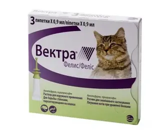 Ceva Vectra Felis (Вектра Феліс) Краплі на холку від бліх для котів вагою від 0,6 до 10 кг, 1 піпетка(термін придатності 12.2026)