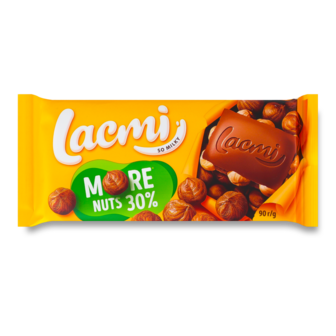 Шоколад "Lacmi" молочний з цілим ліс горіхом ТМ Roshen, 90г